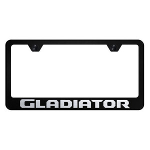 Laser Etched Stainless Gladiator License Plate Frame, Standard Frame - Black