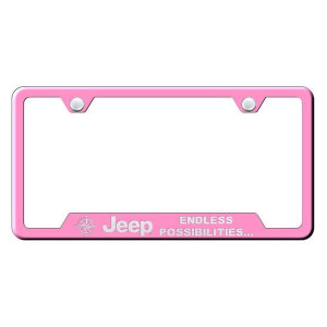 Automotive Gold, Laser Etched Stainless Jeep Endless Possibilities Cut-Out License Plate Frame, in Pink