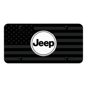Laser Etched Jeep Word License Plate, Subdued American Flag