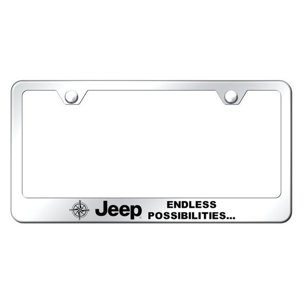 Automotive Gold, Laser Etched Stainless Jeep Endless Possibilities License Plate Frame, in Mirrored Finish Automotive Gold, Laser Etched Stainless Jeep Endless Possibilities License Plate Frame, in Mirrored Finish