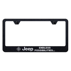 Automotive Gold, Laser Etched Stainless Jeep Endless Possibilities License Plate Frame, in Rugged Black