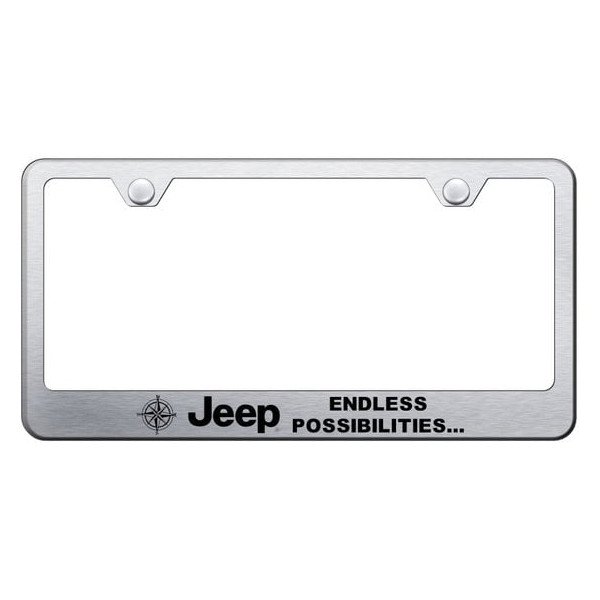 Automotive Gold, Laser Etched Stainless Jeep Endless Possibilities License Plate Frame, in Brushed Finish Automotive Gold, Laser Etched Stainless Jeep Endless Possibilities License Plate Frame, in Brushed Finish