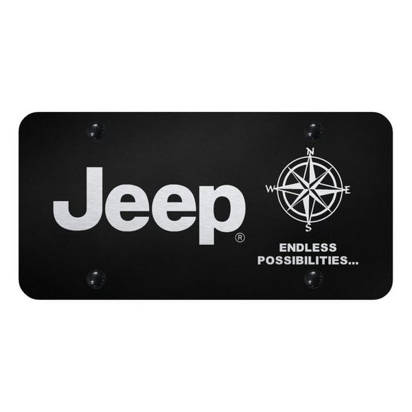Automotive Gold, Laser Etched Jeep Endless Possibilities License Plate, in Rugged Black Automotive Gold, Laser Etched Jeep Endless Possibilities License Plate, in Rugged Black