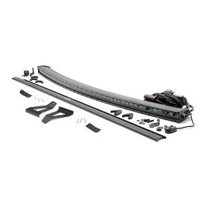 Rough Country, 50" Curved LED Light Bar Upper Windshield Kit, Dual Row Chrome Series with White Backlight