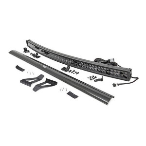 Rough Country, 50" Curved LED Light Bar Upper Windshield Kit, Dual Row Black Series with White Backlight