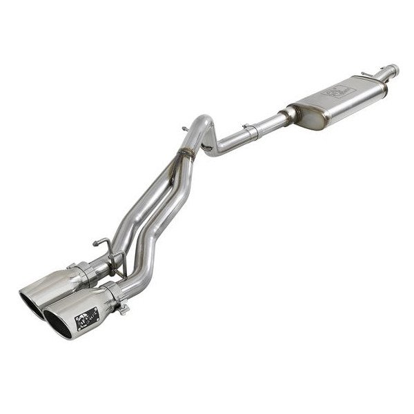 aFe Power, Rebel Series 2.5" Dual Exit Center Cat-Back Exhaust in Stainless Steel, with Polished Tips for 07-18 Jeep Wrangler JK Unlimited 4 Door