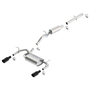 Borla, T-304 Stainless Steel Cat-Back Split Rear Exhaust with Black Chrome Tips, for 12-18 Jeep Wrangler JK 2 Door with 3.6L Pentastar V6 Engine Borla, T-304 Stainless Steel Cat-Back Split Rear Exhaust with Black Chrome Tips, for 12-18 Jeep Wrangler JK 2 Door with 3.6L Pentastar V6 Engine