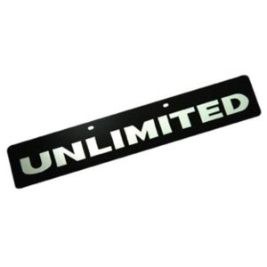 Eurosport Daytona, Jeep Trail-Blazer License Plate, with Unlimited Logo on Black Acrylic