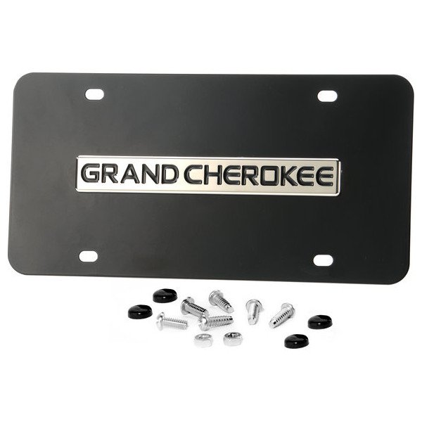 Automotive Gold, 3-D Black Powder Coated Jeep Grand Cherokee Logo License Plate, Universal