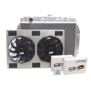 Griffin Radiator & Thermal Products, Offroad Series Short Core Aluminum Radiator Combo Unit, for 73-86 Jeep CJ's With GM V8 and Automatic Transmission