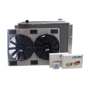 Griffin Radiator & Thermal Products, Offroad Series Tall Core Aluminum Radiator Combo Unit, for 73-86 Jeep CJ's With GM V8 and Automatic Transmission