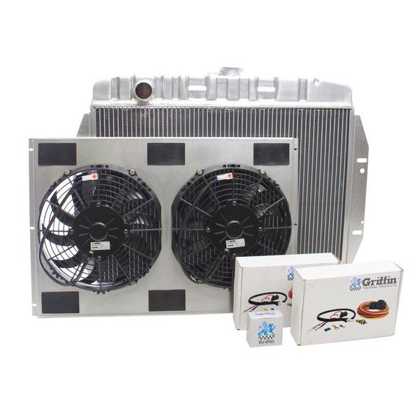 Griffin Radiator & Thermal Products, ExactFit Series Short Aluminum Radiator with Center Filler & Manual Transmission Combo Unit, for 73-86 Jeep CJ5, CJ7, and CJ8