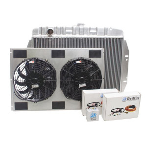Griffin Radiator & Thermal Products, ExactFit Series Short Aluminum Radiator with Center Filler & Automatic Transmission Combo Unit, for 73-86 Jeep CJ5, CJ7, and CJ8