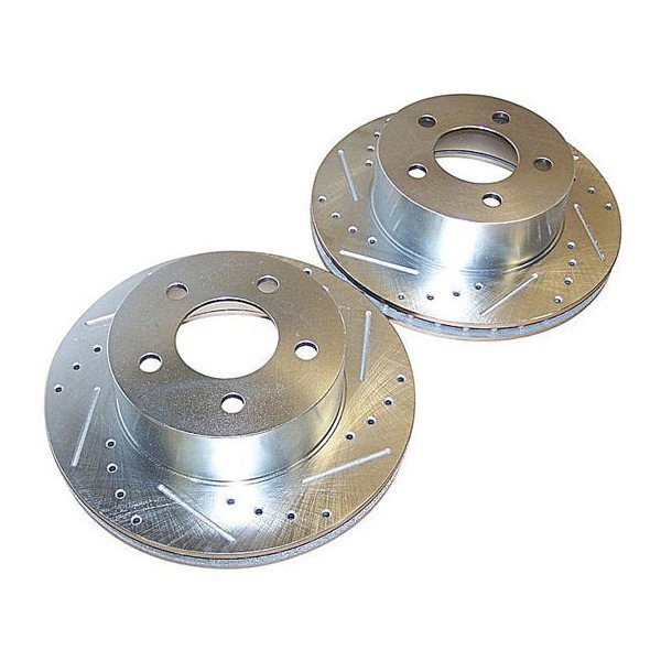 Crown Automotive, Drilled and Slotted Front Brake Rotor Set, for 90-97 Jeep Wrangler YJ & TJ; 90-99 Cherokee XJ & Comanche MJ and 93-98 Grand Cherokee ZJ