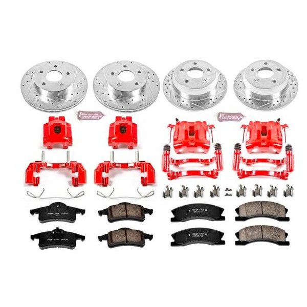Power Stop, Front & Rear Z23 Evolution Sport Performance 1-Click Brake Kit with Powder Coated calipers, for 99-04 Jeep Grand Cherokee WJ with Akebono Calipers