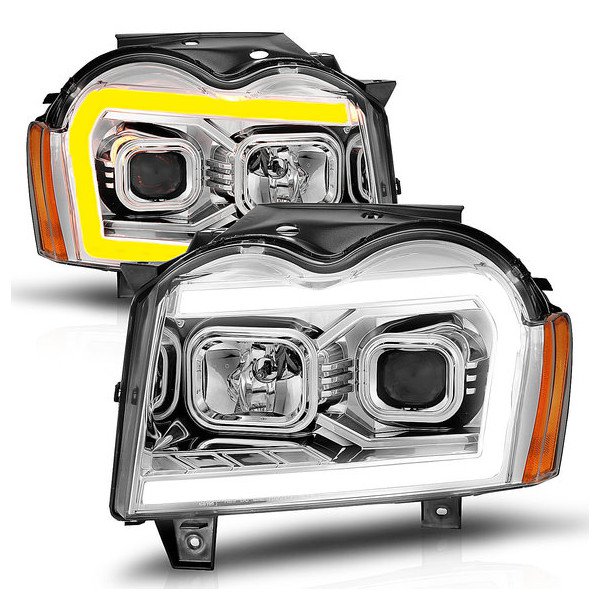 Anzo USA, Projector Switchback Plank Style Headlights, with Chrome Housing for 05-07 Jeep Grand Cherokee WK Anzo USA, Projector Switchback Plank Style Headlights, with Chrome Housing for 05-07 Jeep Grand Cherokee WK