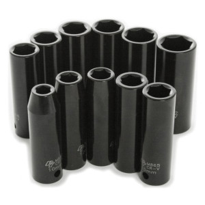 Performance Tool, 10 Piece 1/2" Drive Metric Deep Impact Socket Set, Universal
