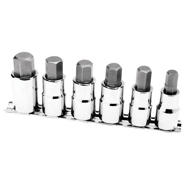 Performance Tool, 6 pc Large Hex Bit Socket Set on Rail, Universal