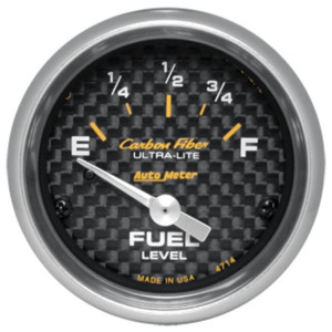 Auto Meter, Carbon Fiber Series 2 /16" Gas Gauge at 240 OHMs Full / 33 OHMs Full, Universal Auto Meter, Carbon Fiber Series 2 /16" Gas Gauge at 240 OHMs Full / 33 OHMs Full, Universal