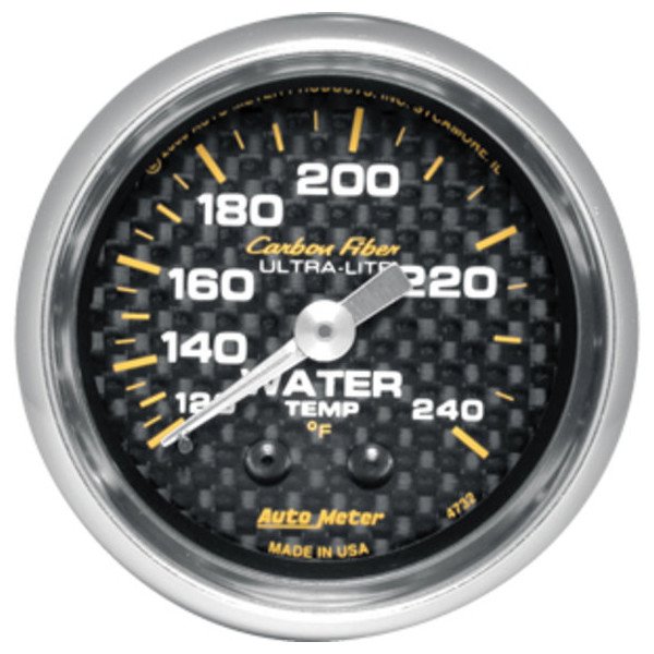 Auto Meter, Carbon Fiber 2 1/16" Electronic Water Temperature Gauge, Universal