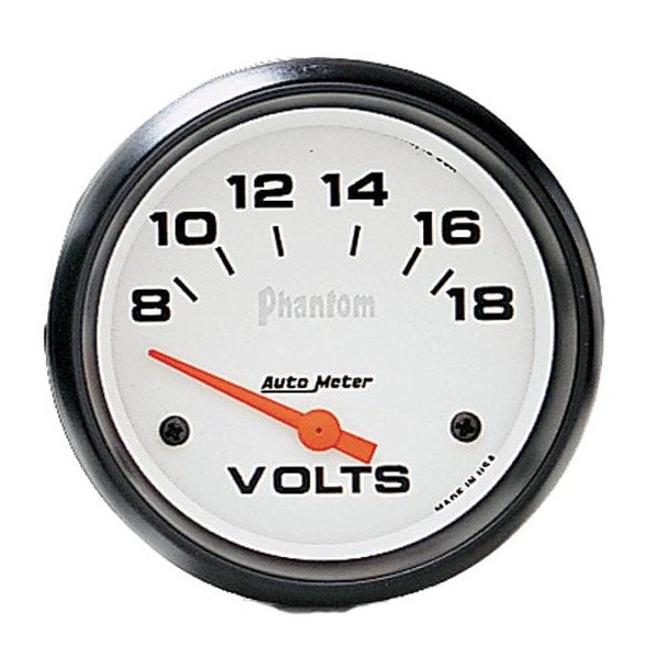 Auto Meter, Phantom Series 2 1/16" Diameter Electrical Voltmeter 8-18 Volts, Universal Auto Meter, Phantom Series 2 1/16" Diameter Electrical Voltmeter 8-18 Volts, Universal