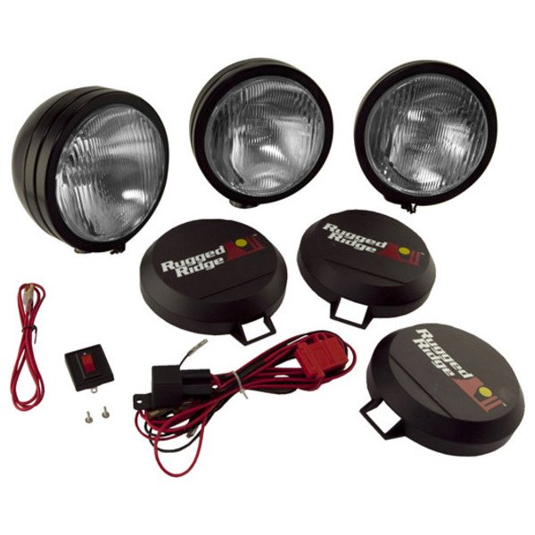 Rugged Ridge, HID Offroad 5" Round Fog Light Kit (Three Lights) in Black, Universal Rugged Ridge, HID Offroad 5" Round Fog Light Kit (Three Lights) in Black, Universal
