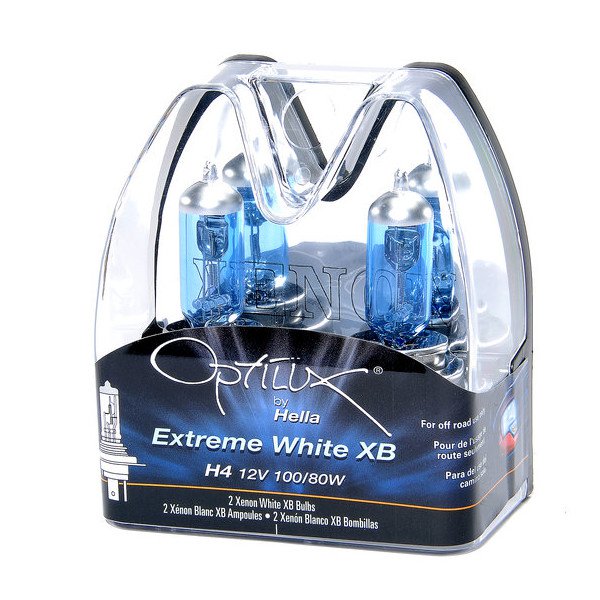Hella, Optilux by Extreme White H4 12V 100/80W XB Bulb Pair, Universal