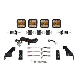 Diode Dynamics, SS5 4-Pod CrossLink Grille Lightbar Kit, in Yellow Sport Combo Pods for 18-23 Jeep Wrangler JL
