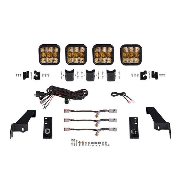 Diode Dynamics, SS5 4-Pod CrossLink Grille Lightbar Kit, in Yellow Pro Combo Pods for 18-23 Jeep Wrangler JL