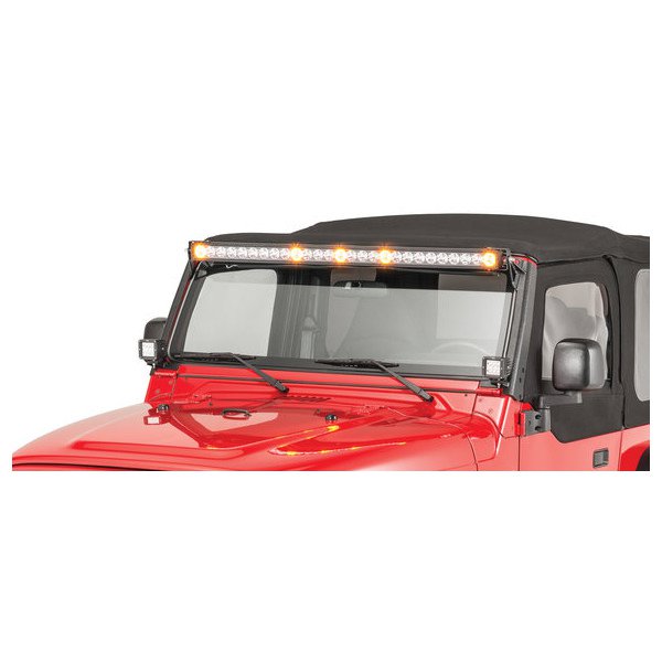 Quadratec, J5 Light Bar with 3" Cube LED Kit & Fishbone Windshield Light Bar Bracket, 8&deg; Spot Beam, for 97-06 Jeep Wrangler TJ