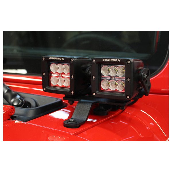 Go Rhino, Dual 3" Cube Windshield Cowl Light Mounts, for 18-23 Jeep Wrangler JL Unlimited & Gladiator JT