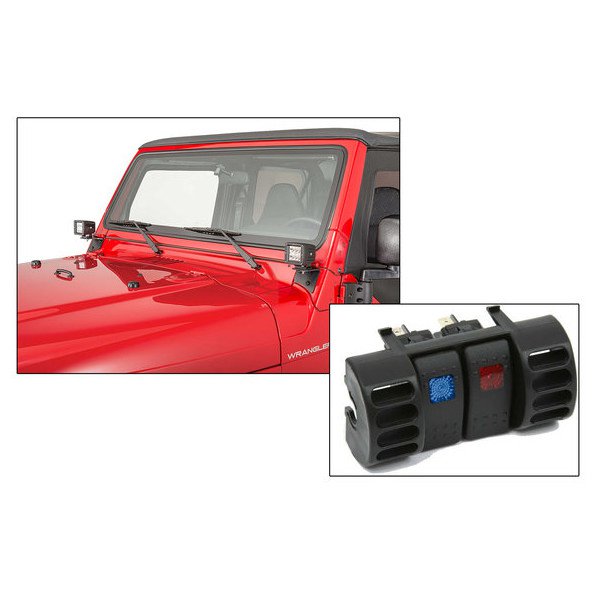 Quadratec, 3" Cube LED with Wiring Harness, Windshield Mounting Brackets & Daystar Vent Switch Panel with Switches, 8&deg; Spot Beam, for 97-06 Jeep Wrangler TJ